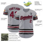 Custom Gray Crimson-Black Line Authentic Baseball Jersey - Image 3