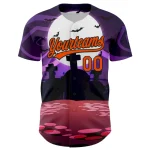 Custom Purple Orange-Black 3D Halloween Authentic Baseball Jersey - Image 2