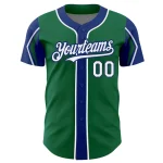 Custom Kelly Green White-Royal 3 Colors Arm Shapes Authentic Baseball Jersey - Image 3