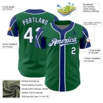 Custom Kelly Green White-Royal 3 Colors Arm Shapes Authentic Baseball Jersey - Image 4