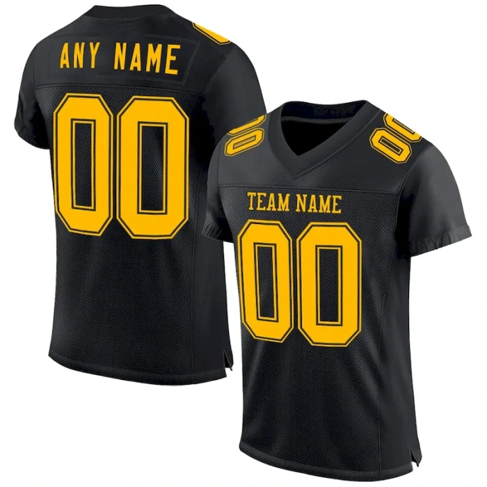 Custom Black Gold Mesh Authentic Football Jersey - Image 1