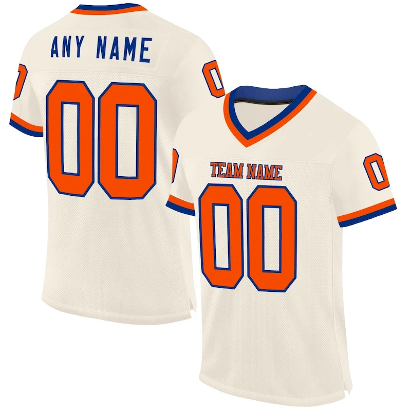 Cream0845.webp Custom Cream Orange-Royal Mesh Authentic Throwback Football Jersey - Image 1