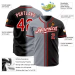 Custom Black Red Gray-White Authentic Gradient Fashion Baseball Jersey - Image 2