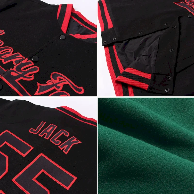Jacket1109-1.webp Custom Kelly Green White-Red Bomber Full-Snap Varsity Letterman Jacket - Image 4