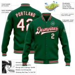 Custom Kelly Green White-Red Bomber Full-Snap Varsity Letterman Jacket - Image 5