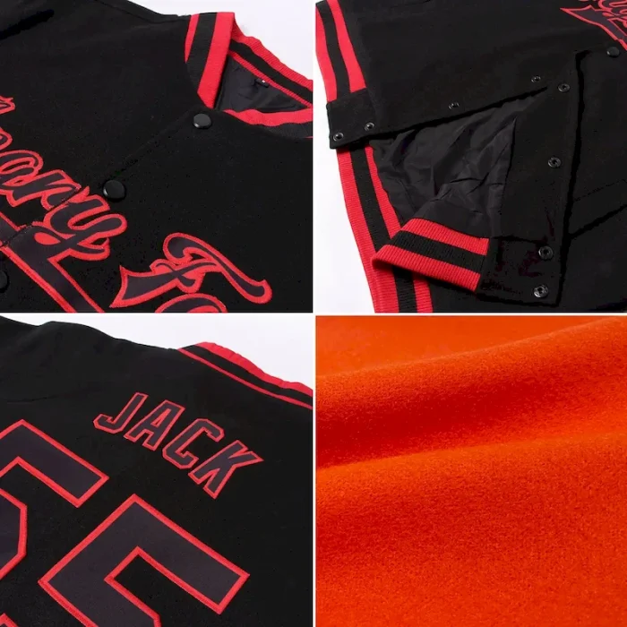 Custom Orange Royal-White Bomber Full-Snap Varsity Letterman Jacket - Image 4