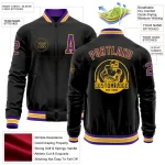 Custom Black Purple-Gold Bomber Varsity Letterman Zipper Jacket - Image 3
