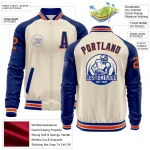 Custom Cream Orange Royal-White Bomber Varsity Letterman Two Tone Zipper Jacket - Image 3