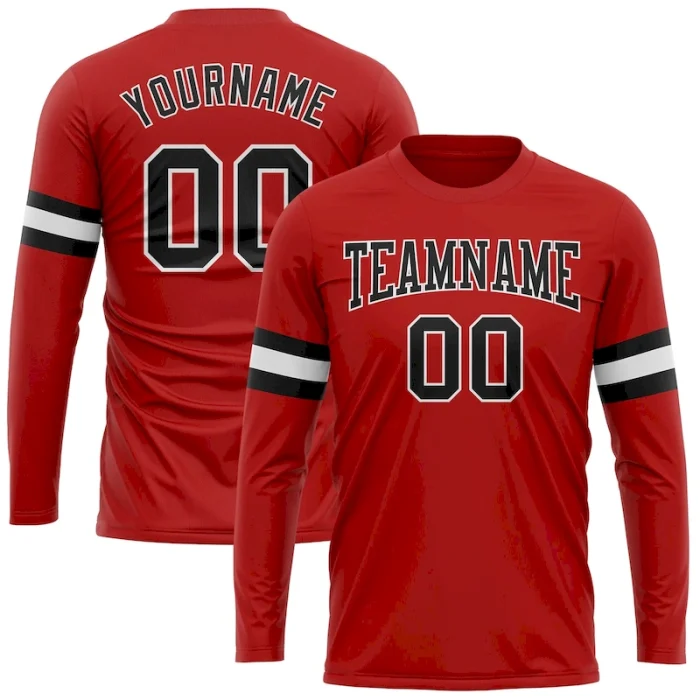 Custom Red Black-White Long Sleeve Performance T-Shirt - Image 1