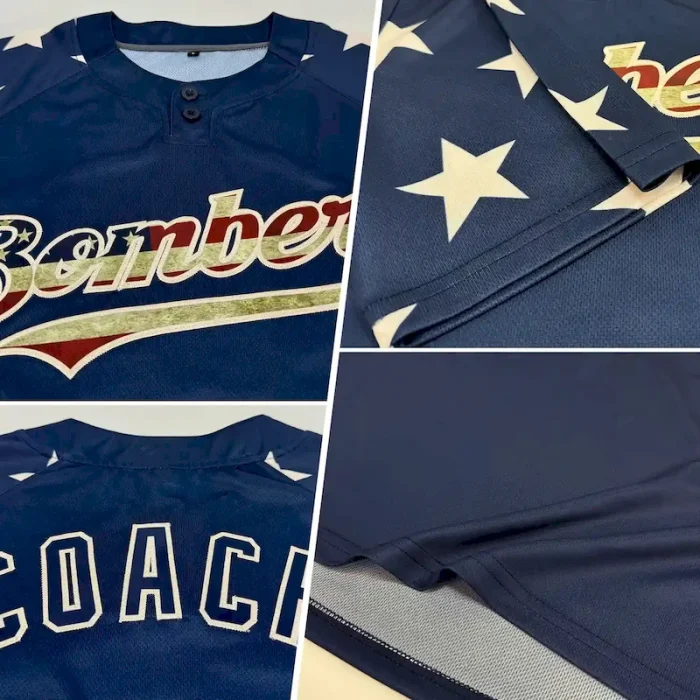 Custom Navy Vintage USA Flag-Cream 3D American Flag Fashion Two-Button Unisex Softball Jersey - Image 2