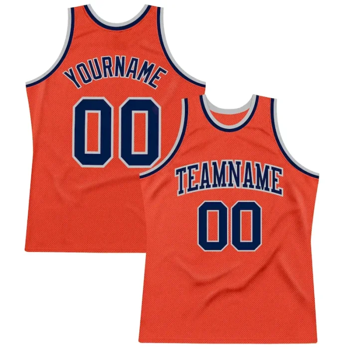 Custom Orange Navy-Gray Authentic Throwback Basketball Jersey - Image 1