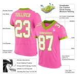 Custom Pink White-Neon Green Mesh Authentic Football Jersey - Image 2