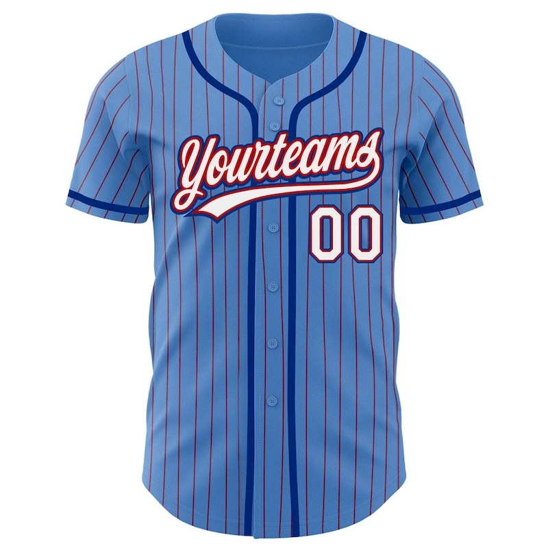 PowderBlue0232-1.webp Custom Powder Blue Red Pinstripe White-Royal Authentic Baseball Jersey - Image 2