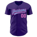 Custom Purple Pink-Light Blue Authentic Baseball Jersey - Image 2