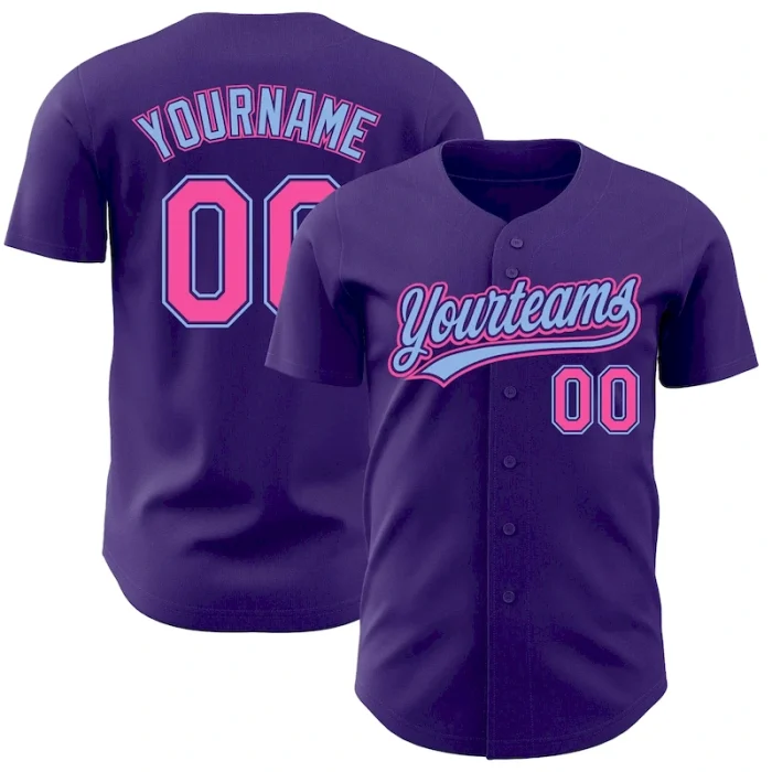 Custom Purple Pink-Light Blue Authentic Baseball Jersey - Image 1