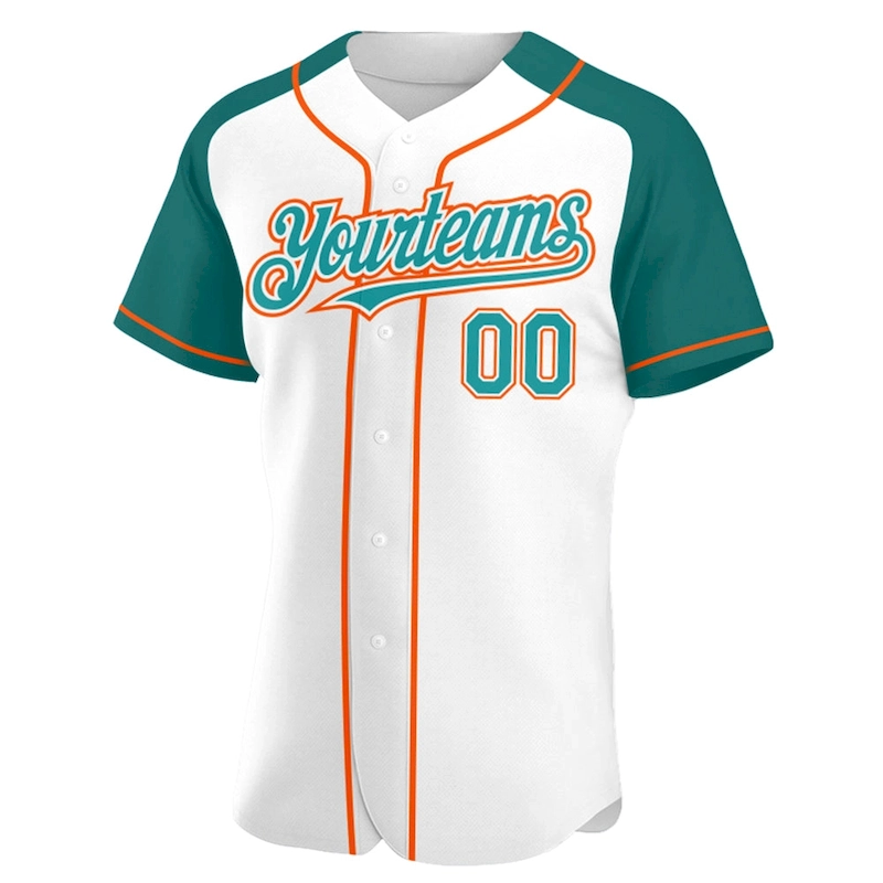 RaglanSleeves0166-1.webp Custom White Teal-Orange Authentic Raglan Sleeves Baseball Jersey - Image 2