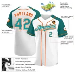 Custom White Teal-Orange Authentic Raglan Sleeves Baseball Jersey - Image 3