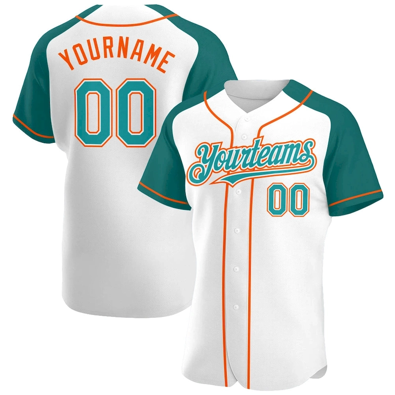 RaglanSleeves0166.webp Custom White Teal-Orange Authentic Raglan Sleeves Baseball Jersey - Image 1