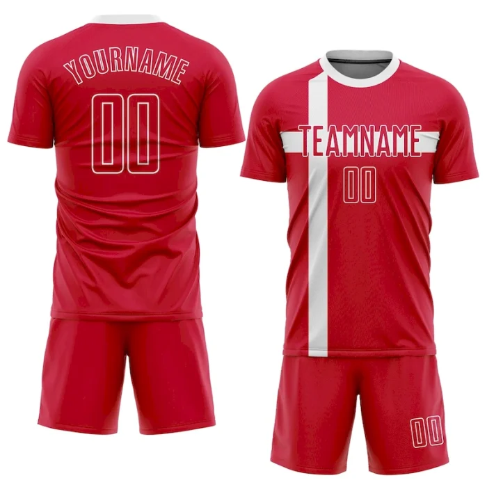 Custom Red Red-White Sublimation Danish Flag Soccer Uniform Jersey - Image 2