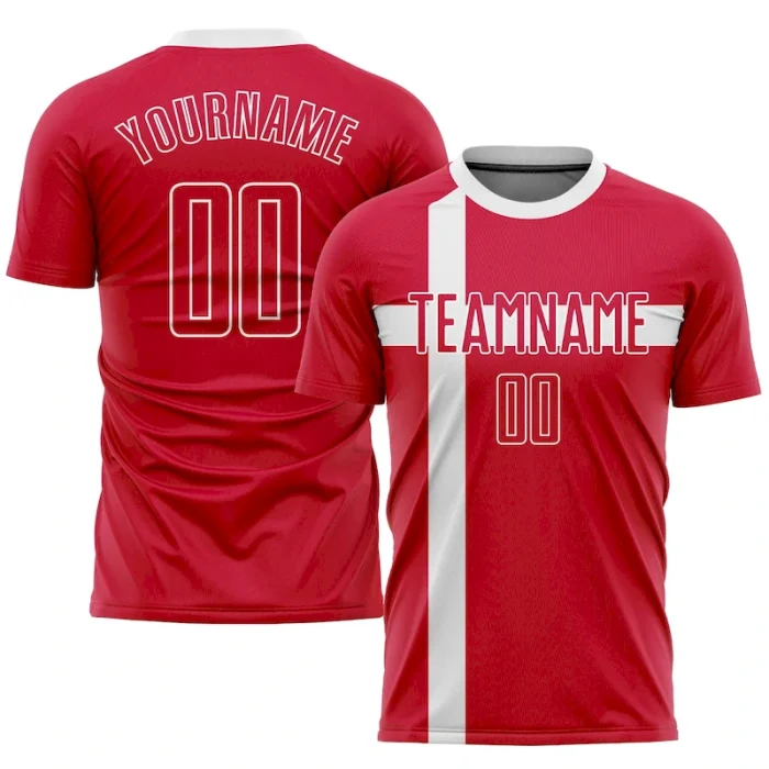 Custom Red Red-White Sublimation Danish Flag Soccer Uniform Jersey - Image 1