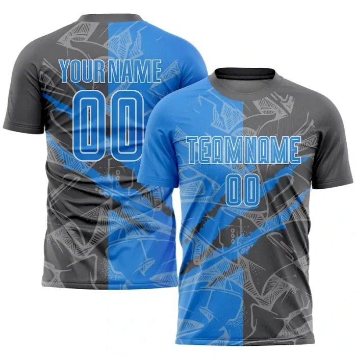 Custom Graffiti Pattern Powder Blue-Steel Gray Scratch Sublimation Soccer Uniform Jersey - Image 1