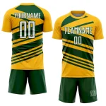 Custom Gold White-Green Line Sublimation Soccer Uniform Jersey - Image 2