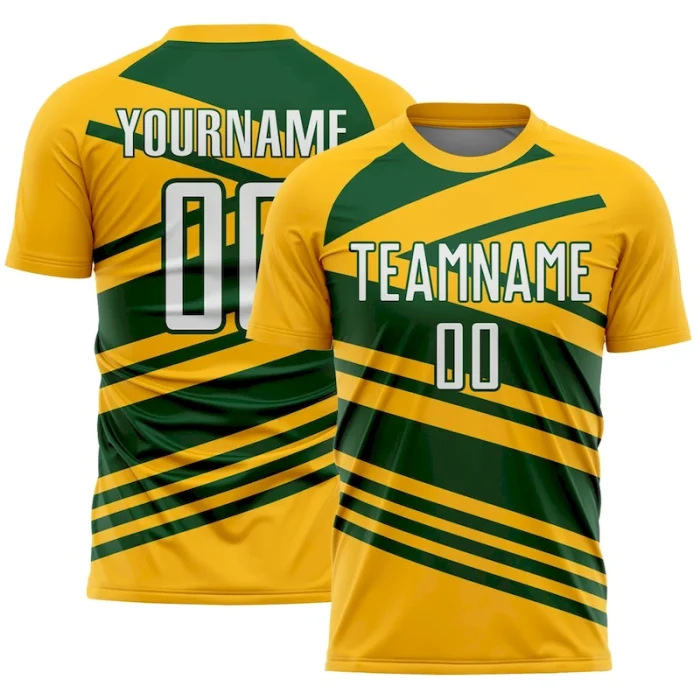 Custom Gold White-Green Line Sublimation Soccer Uniform Jersey - Image 1