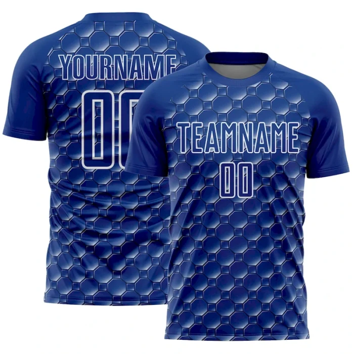 Custom Royal White Geometric Shape Sublimation Soccer Uniform Jersey - Image 1