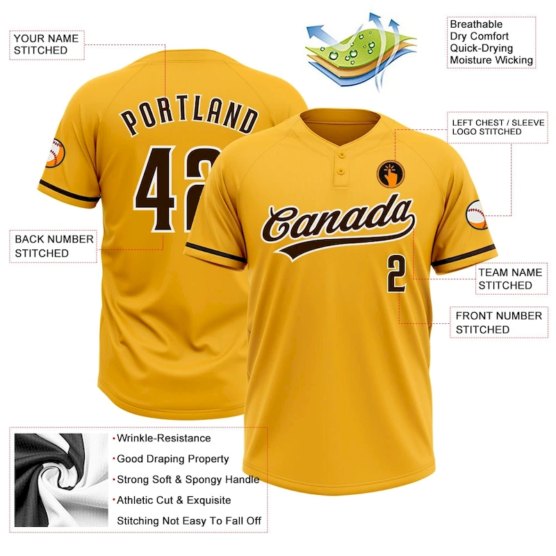 Softball0591-2.webp Custom Gold Brown-White Two-Button Unisex Softball Jersey - Image 3