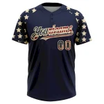 Custom Navy Vintage USA Flag-Cream 3D American Flag Fashion Two-Button Unisex Softball Jersey - Image 3