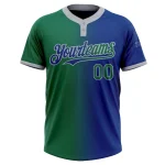 Custom Royal Kelly Green-Gray Gradient Fashion Two-Button Unisex Softball Jersey - Image 2