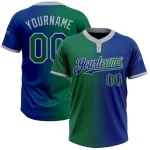 Custom Royal Kelly Green-Gray Gradient Fashion Two-Button Unisex Softball Jersey