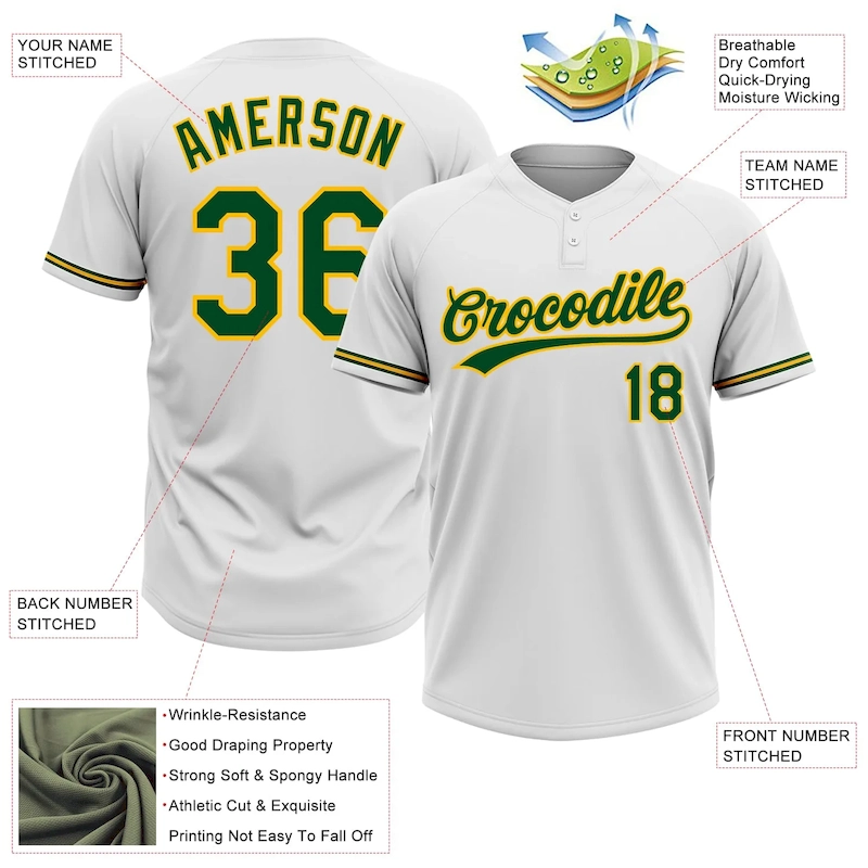 Softball1579-2.webp Custom White Green-Gold Two-Button Unisex Softball Jersey - Image 3