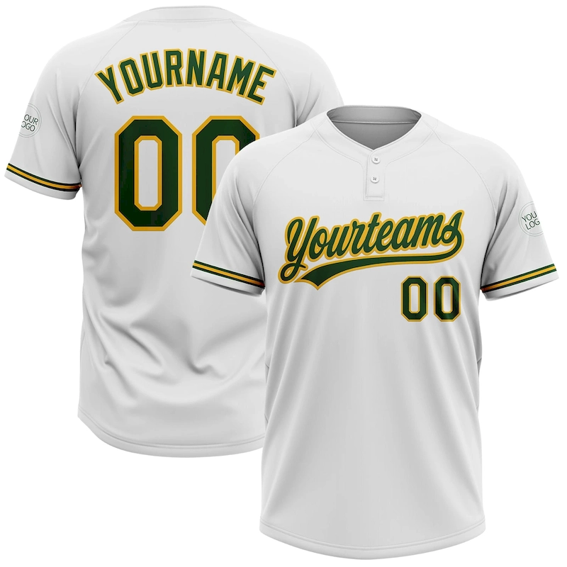 Softball1579.webp Custom White Green-Gold Two-Button Unisex Softball Jersey - Image 1