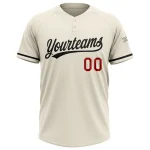 Custom Cream Red-Black Two-Button Unisex Softball Jersey - Image 2