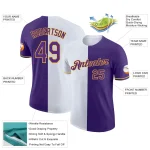 Custom Purple White-Yellow Split Fashion Performance T-Shirt - Image 2