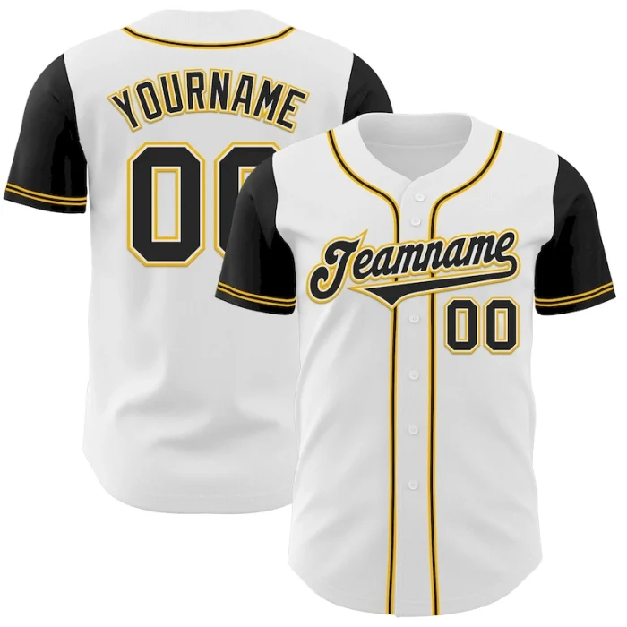 Custom White Black-Gold Authentic Two Tone Baseball Jersey - Image 1
