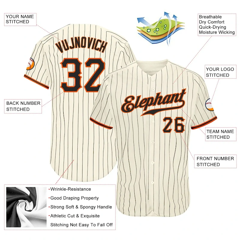 cream_0105-2.webp Custom Cream Black Pinstripe Black-Orange Authentic Baseball Jersey - Image 3
