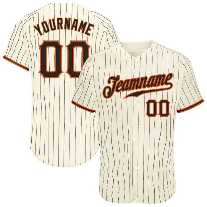 Custom Cream Black Pinstripe Black-Orange Authentic Baseball Jersey - Image 1