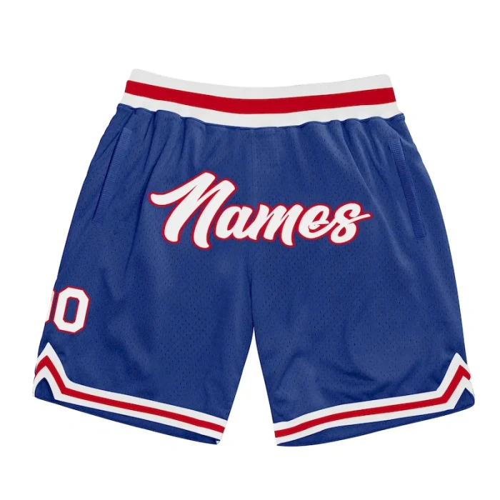 Custom Royal White-Red Authentic Throwback Basketball Shorts - Image 1